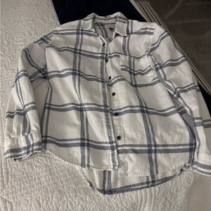 White and Blue Plaid Flannel Shirt